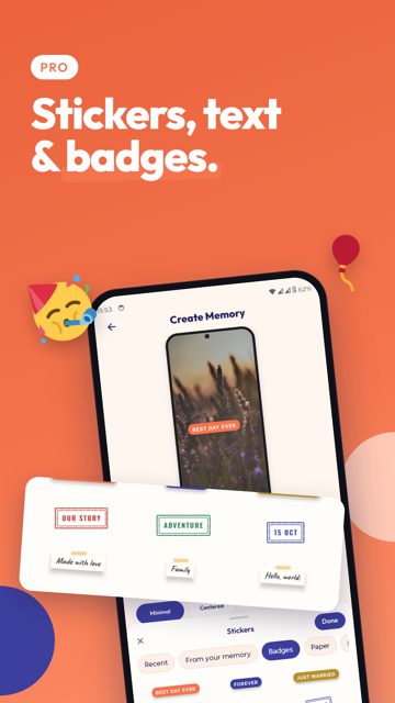 Mempaper screenshot: Text, stickers and badges
